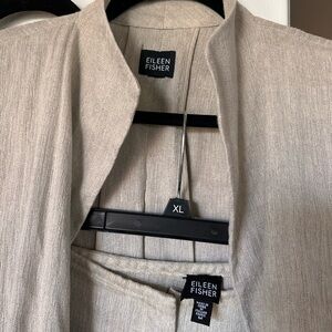 Eileen Fisher Light Tan Open Cardigan and pants suit